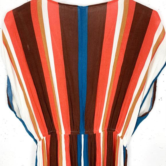 Elan Striped Maxi Cover Up Dress Plunging Bodice Slit Skirt Stripe Size Small - Picture 9 of 12